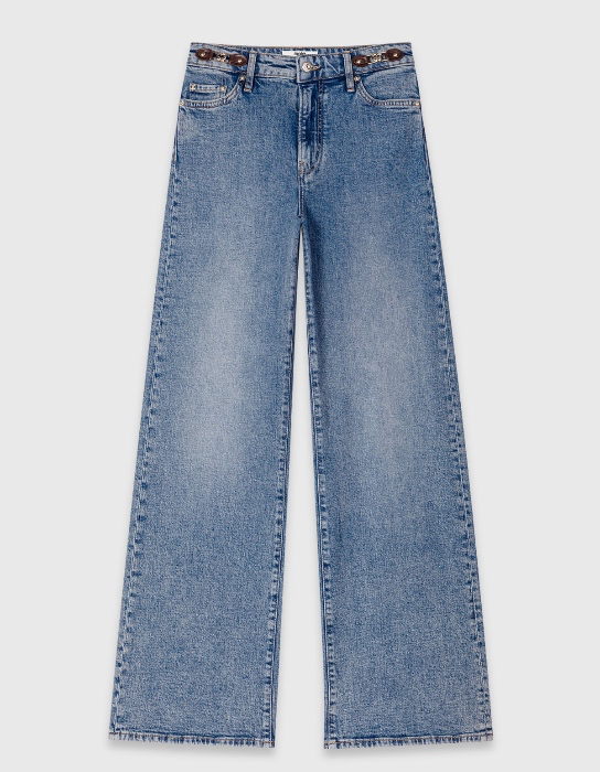 Maje - wide-leg leather buckle jeans - 34