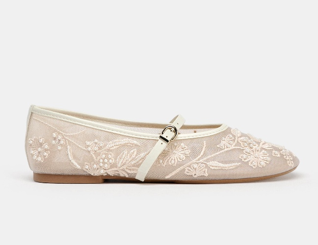 EMBROIDERED MESH BALLERINAS