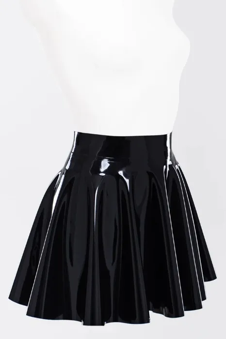 Latex fit-and-flare skirt