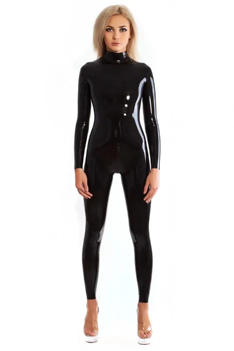 Latex Catsuit with Double Slider Crotch Zipper