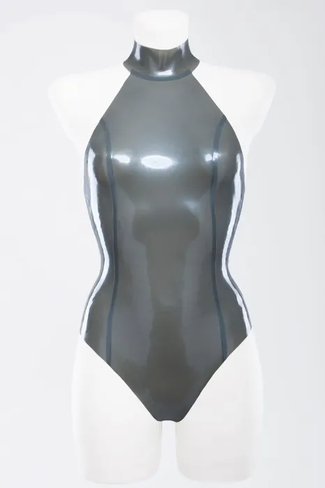 Black Latex swimsuit with high neck