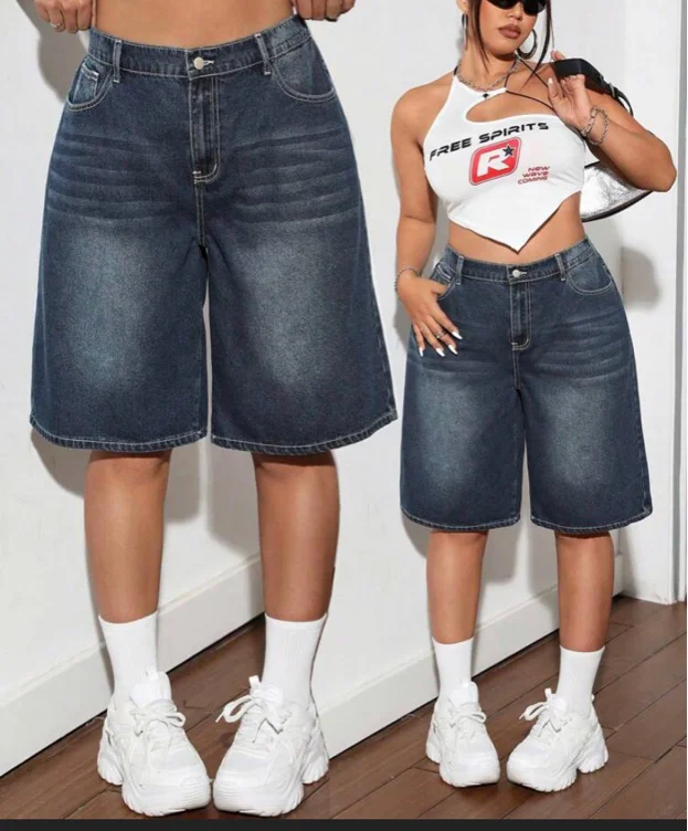 Plus Size Spring And Summer New Cross-Border European And American Street Style Mid-Waist Non-Elastic Loose Casual Plus-Size Women's Denim Shorts | SHEIN USA