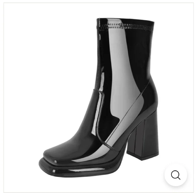 Square Toe Zipper Chunky Heel Platform Ankle Boots