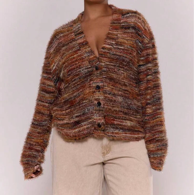 MUSERA Plus Textured Knit Button Up V Neck Cardigan Everyday Cute Autumn Winter Festive, Holidays, Party, | SHEIN USA