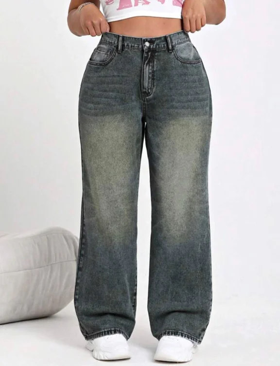 Plus Size Casual Versatile Straight Leg Jeans | SHEIN USA