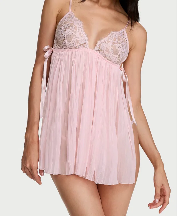 Lace Triangle Pleated Babydoll Set