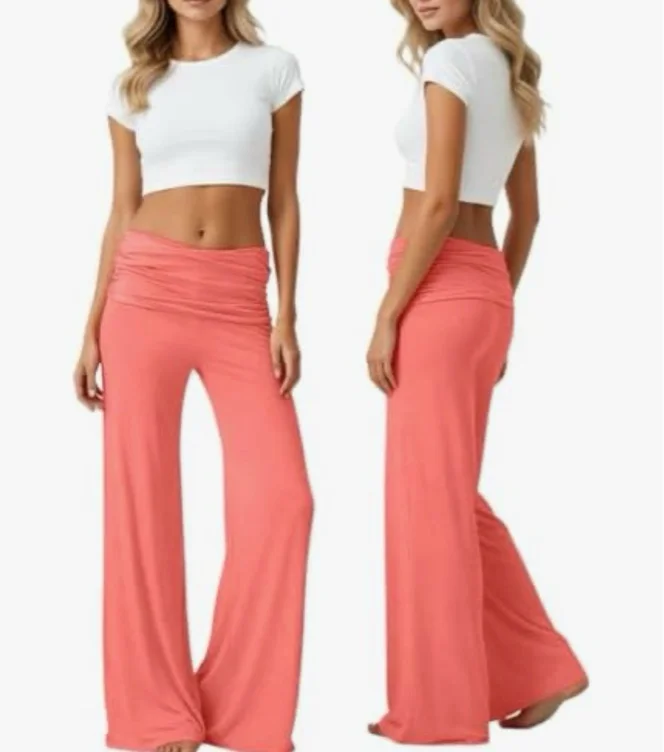Générique Women's Coral Yoga Wide Leg High Fold Over Waist Palazzo Pants Coral Panties Harem Pants Aladdin Sweatpants Women's Yoga Pants, A Coral, XS : Amazon.com.be: Fashion