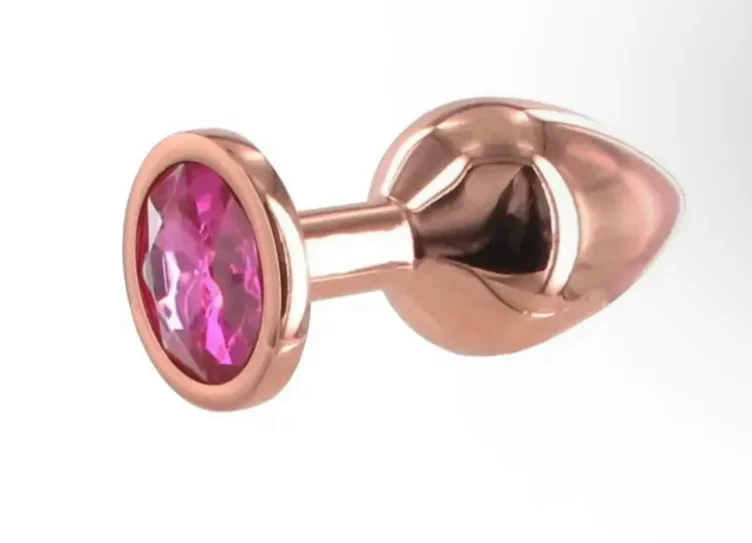 BASIC X Rosegold kovový análny kolík s kamienkom ružový veľ. M - EROS.SK Sexshop