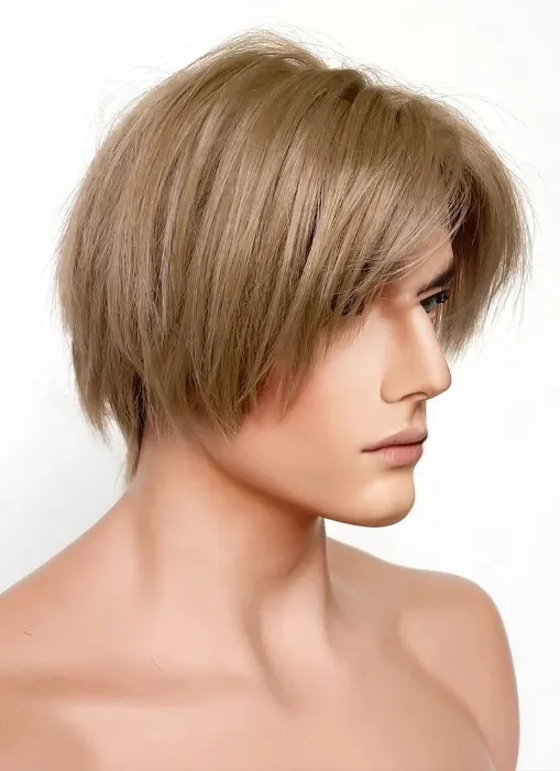 Resident Evil 4 Leon S. Kennedy Brunette Blonde Straight Lace Front Kanekalon Synthetic Men's Wig LF6009 | Version 1: Brunette / Large 23"-24"