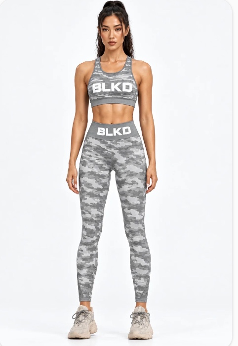 BLKD Seamless Yoga Set — Grey Camouflage 2-Piece Activewear | Medium