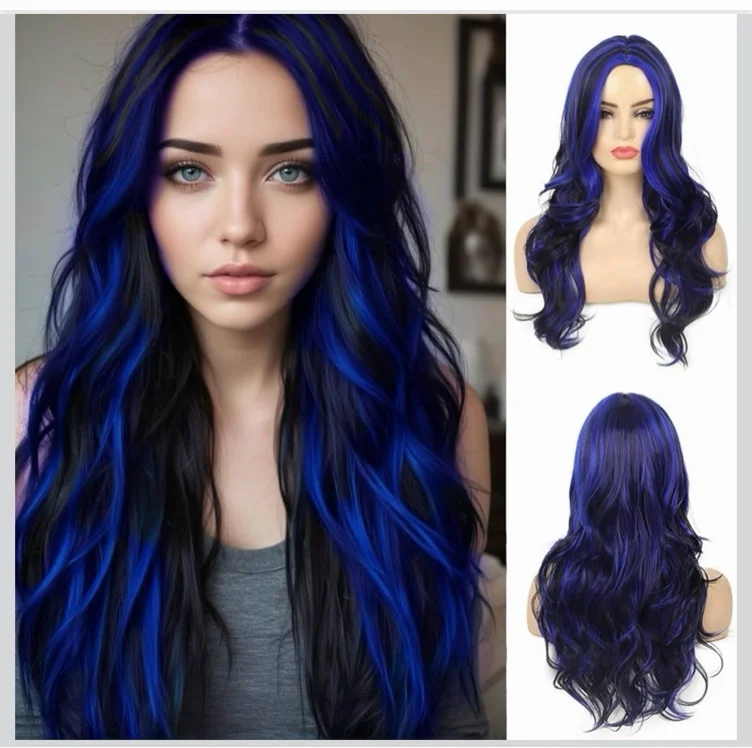 Blue and Black Wig 