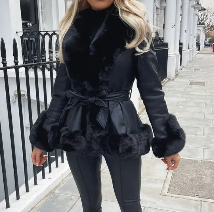 Belted fur coat