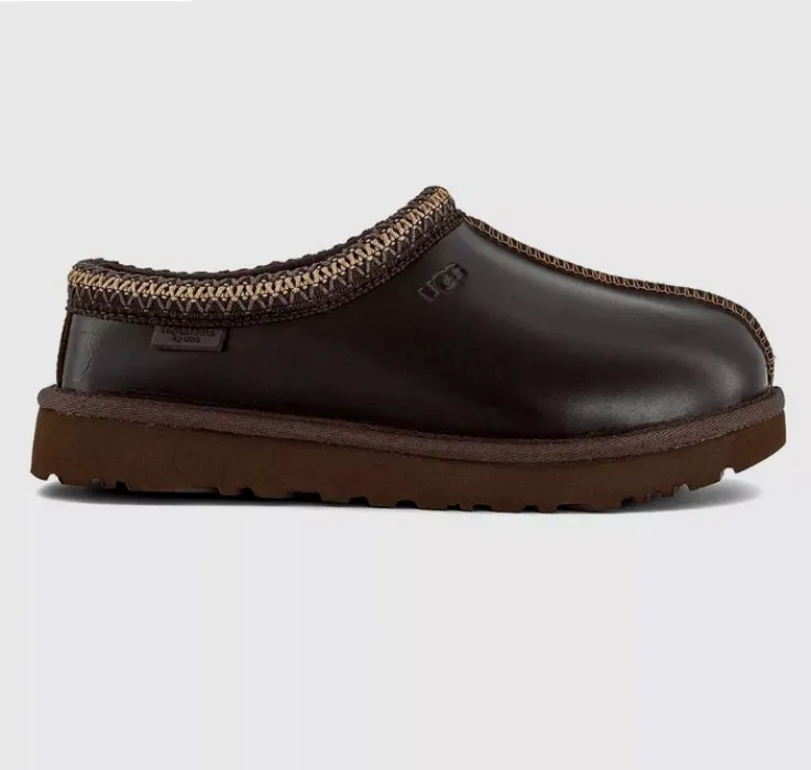 Ugg Womens UGG Tasman Leather Regan Slippers Ironwood