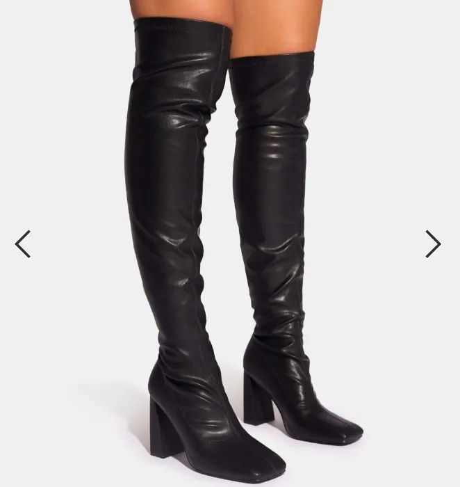 Thigh high leather boots block heel