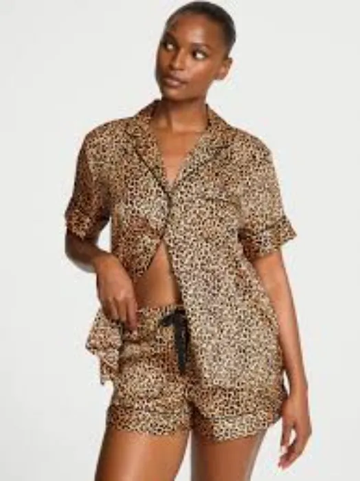 Signature Satin Short Pajama Set - Marzipan Leopard