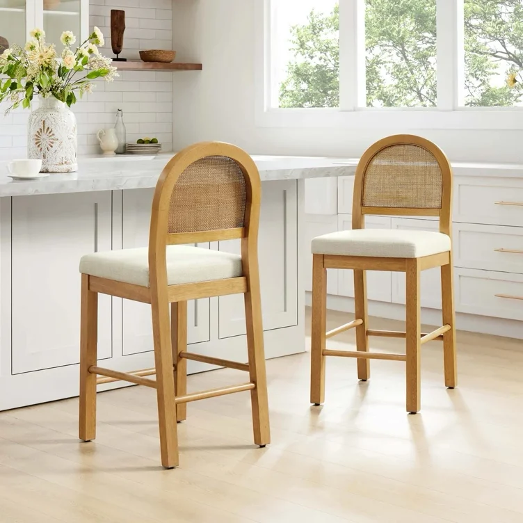 Nathan James Boucle & Rattan Counter Height Bar Stools