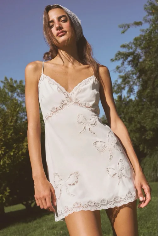 Cori Crepe Lace Bow Mini Dress