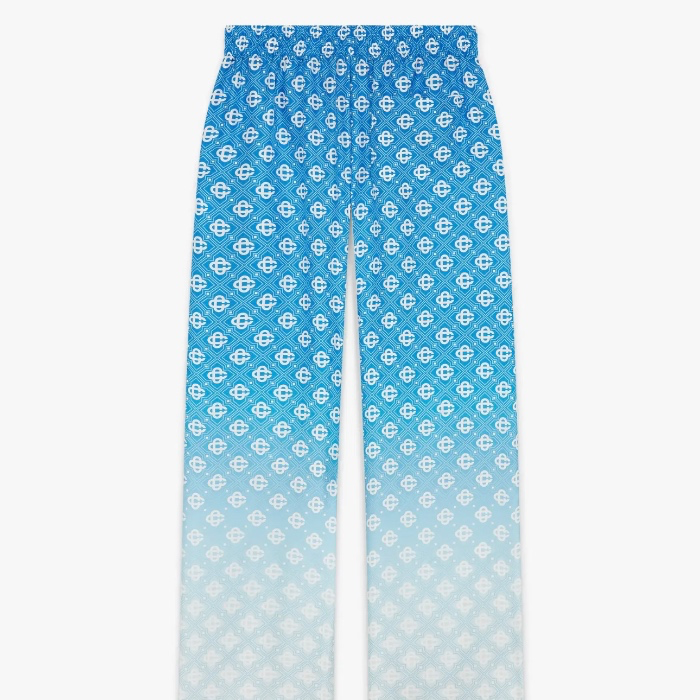 Casablanca BLUE GRADIENT DIAMOND MONOGRAM SILK TROUSERS