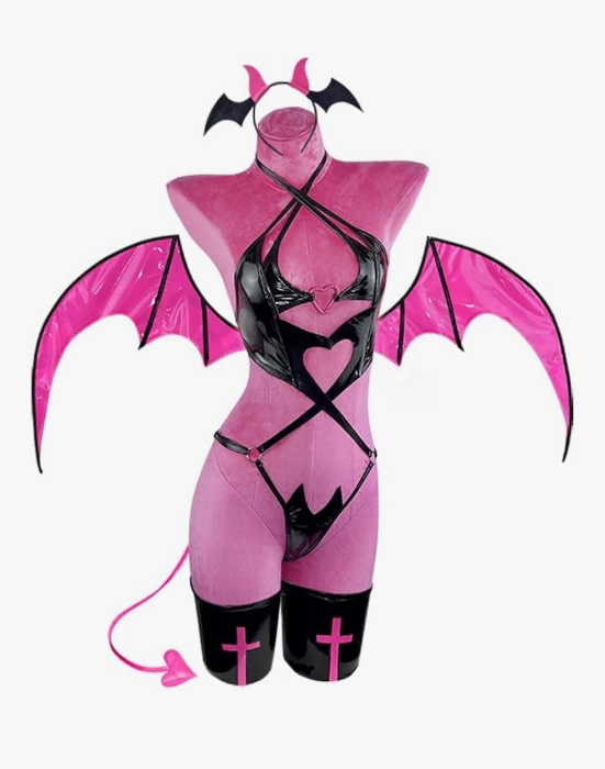 KORURACLUB Succubus costume premium pu cosplay lingerie for women wing devil lingerie