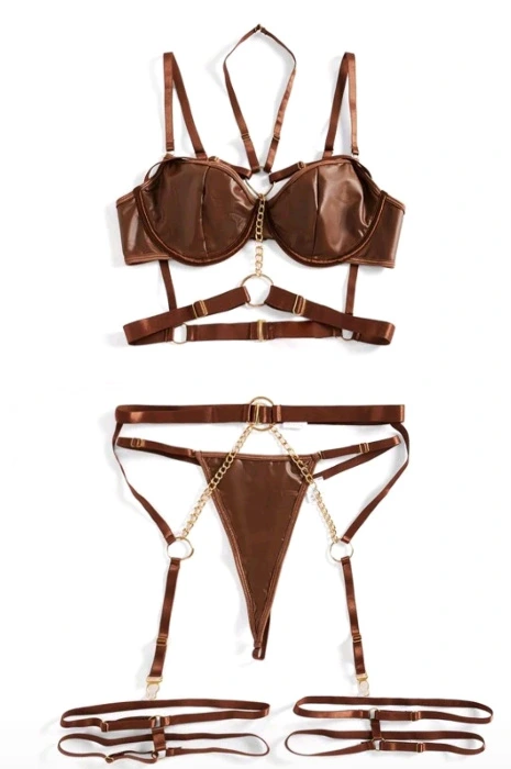 Chocolate Strap Lingerie Set – $110