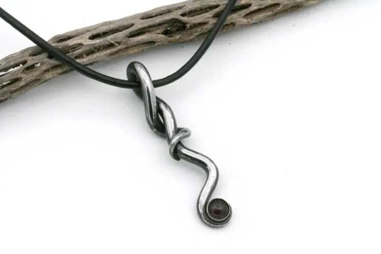 Hand Forged Iron Pendant with Garnet