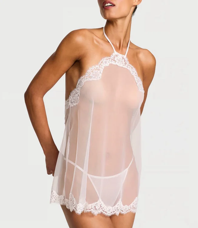 Twinkle Chiffon Halter Babydoll Set