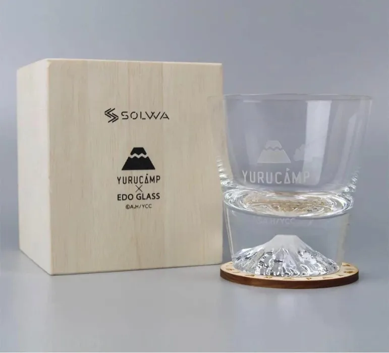 Yuru Camp Edo Mt. Fuji Rock Glass W/ Wood Box