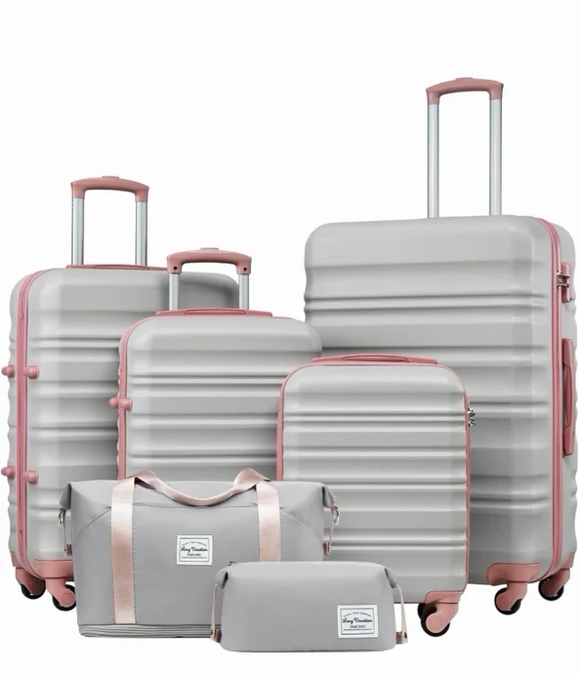 LONG VACATION Luggage Set, Suitcases for Travelling, Apple Green, 6 Piece | Family & Extended Travel Use, Anti-Scratch ABS+PC Hardside, Spinner Wheels for Easy Mobility, TSA Lock, YKK Zipper - Apple Green - 6 Piece Set (DB)