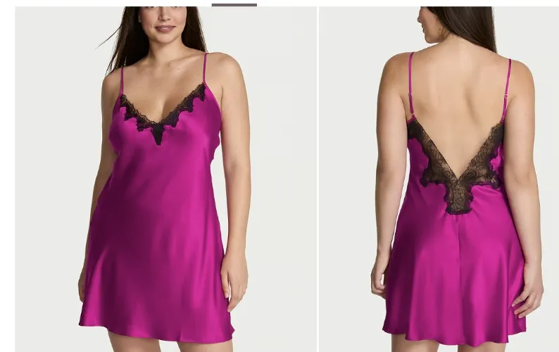 Satin Rose Lace-Trim Mini Slip Dress