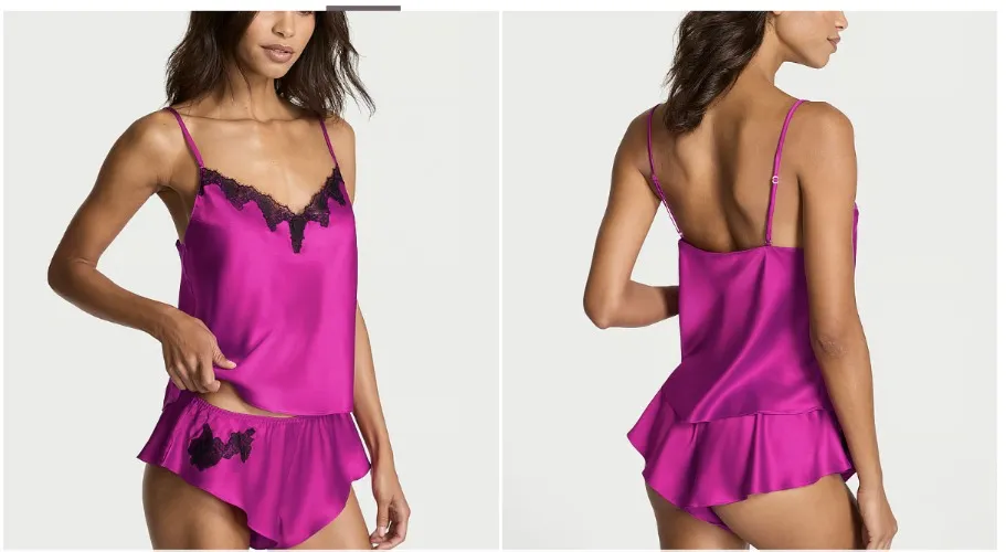 Satin Rose Lace-Trim Cami & Flutter Short Set