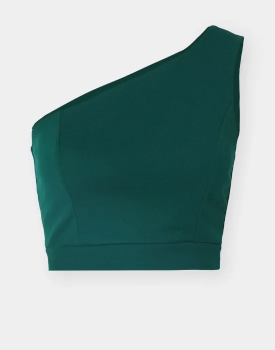 One shoulder crop top (forest green)