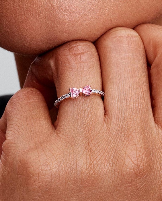 Sparkling Pink Bow Silver Ring Hello Kitty 🎀