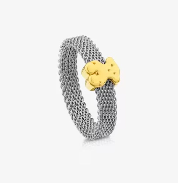 Icon Mesh Ring In Steel And Gold