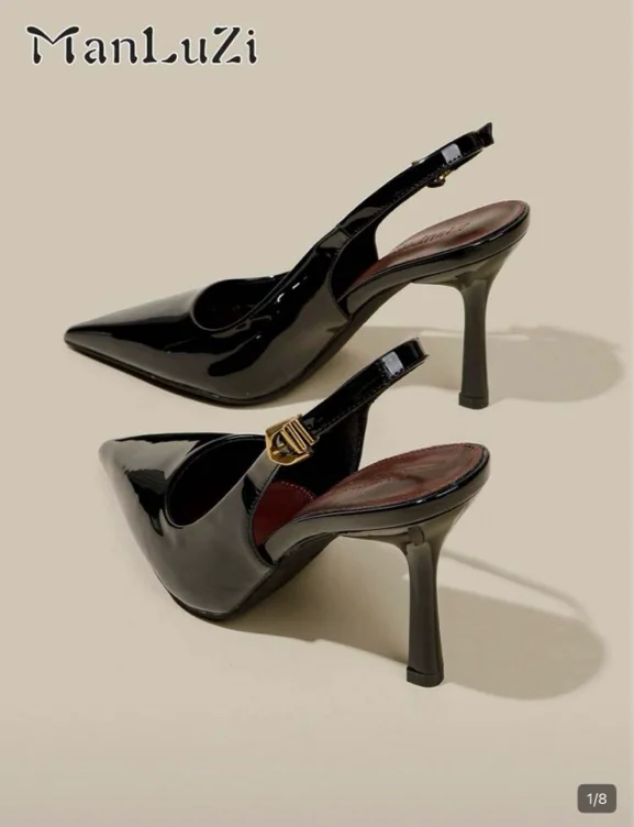 Black vinyl kitten heels 
