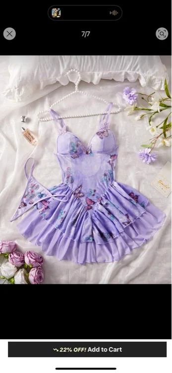 2pcs Women's Sexy Slip Dress Set, Elegant Purple Spaghetti Strap Dress With 3D Butterfly Decor, Adjustable Spaghetti Straps, V-Neck Nightgown With Asymmetrical Mesh Stitching Dress, Backless Camisole Lingerie,Suitable For Music Festival,Nightclub,Date, Rave For Going Out