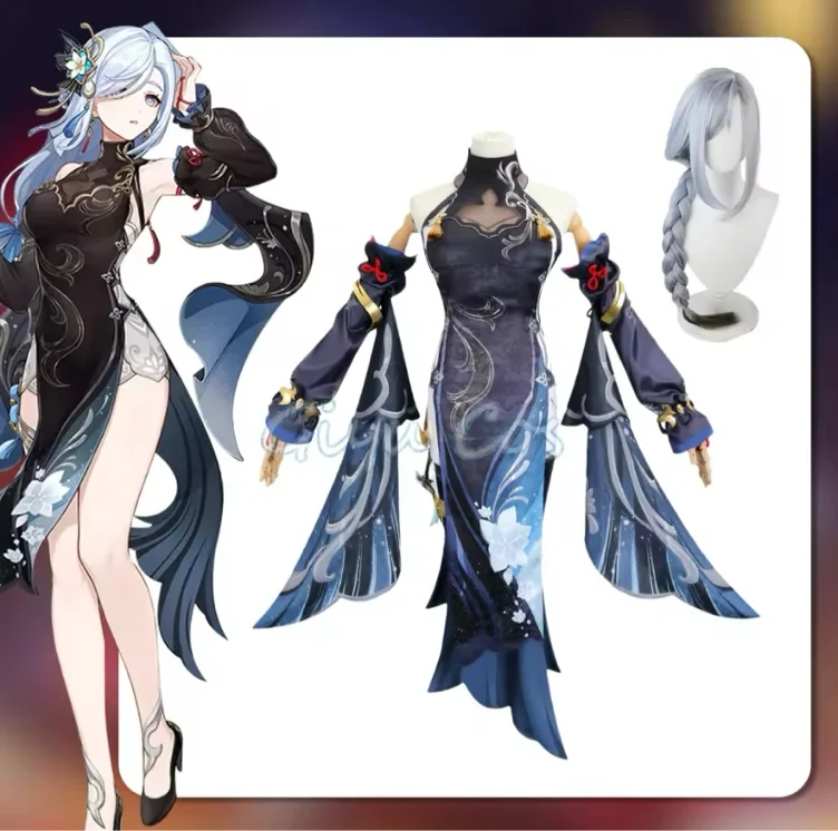Frostflower Dew Shenhe Cosplay Costume Genshin Impact Adult Uniform Wig Anime Halloween Costumes Female Game Character Outfit