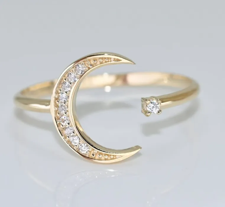 14k Gold Celestial Moon Ring