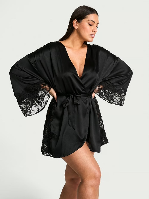 DREAM ANGELS Satin & Lace Trim Robe