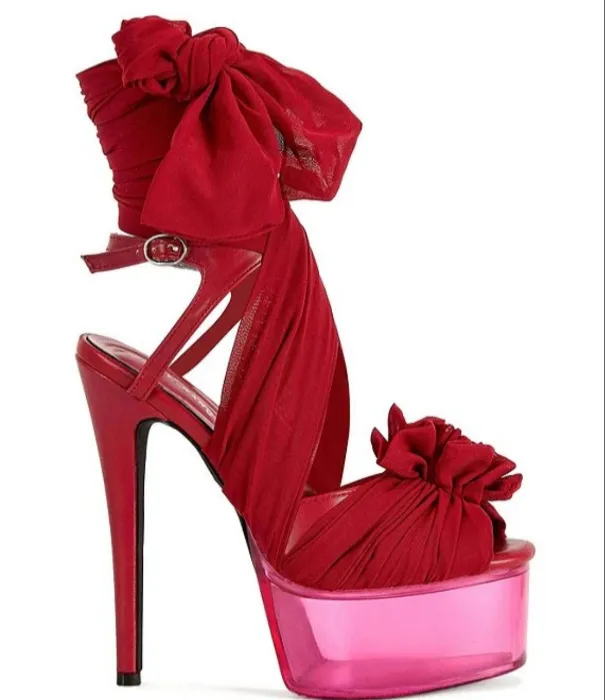 Beauden Chiffon Wraparound Ankle Tie Acrylic Platform Dress Sandals