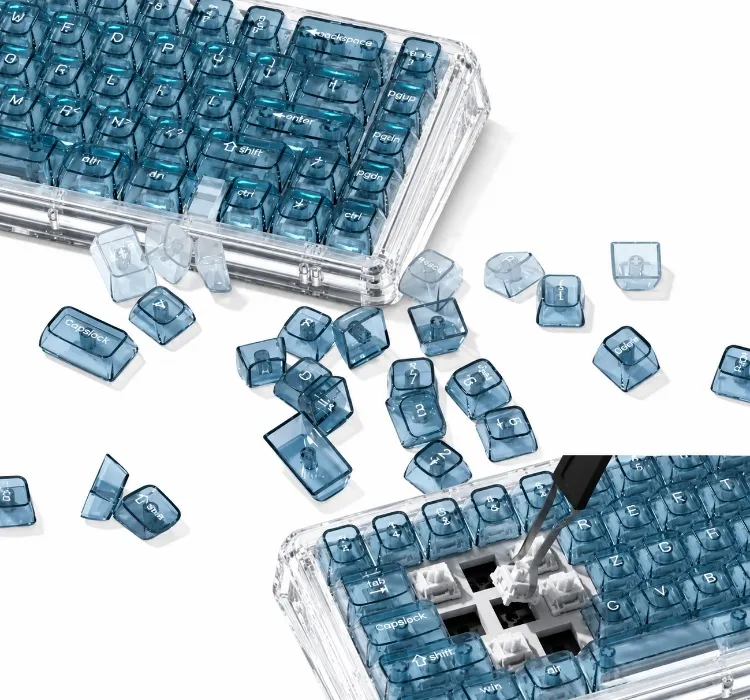 Transparent Blue Keycap Set, 115 Keys MDA Profile Clear PC Keycaps, Shine Through MX Mechanical Keyboard Key Caps