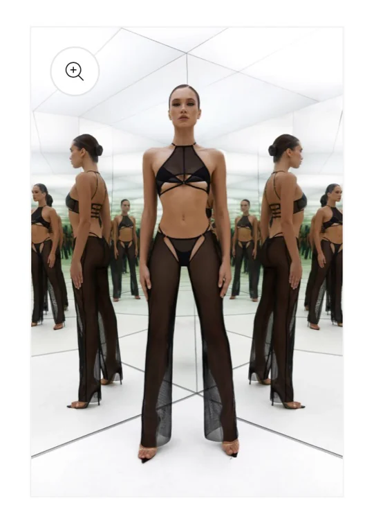 Mesh Suit black Crop Top and Pants "Mirro"