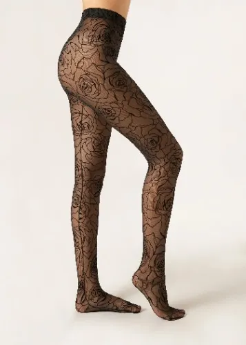 Calzedonia Rose Tights in Black Size S