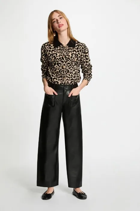 Cárdigan manga larga estampado beige mujer