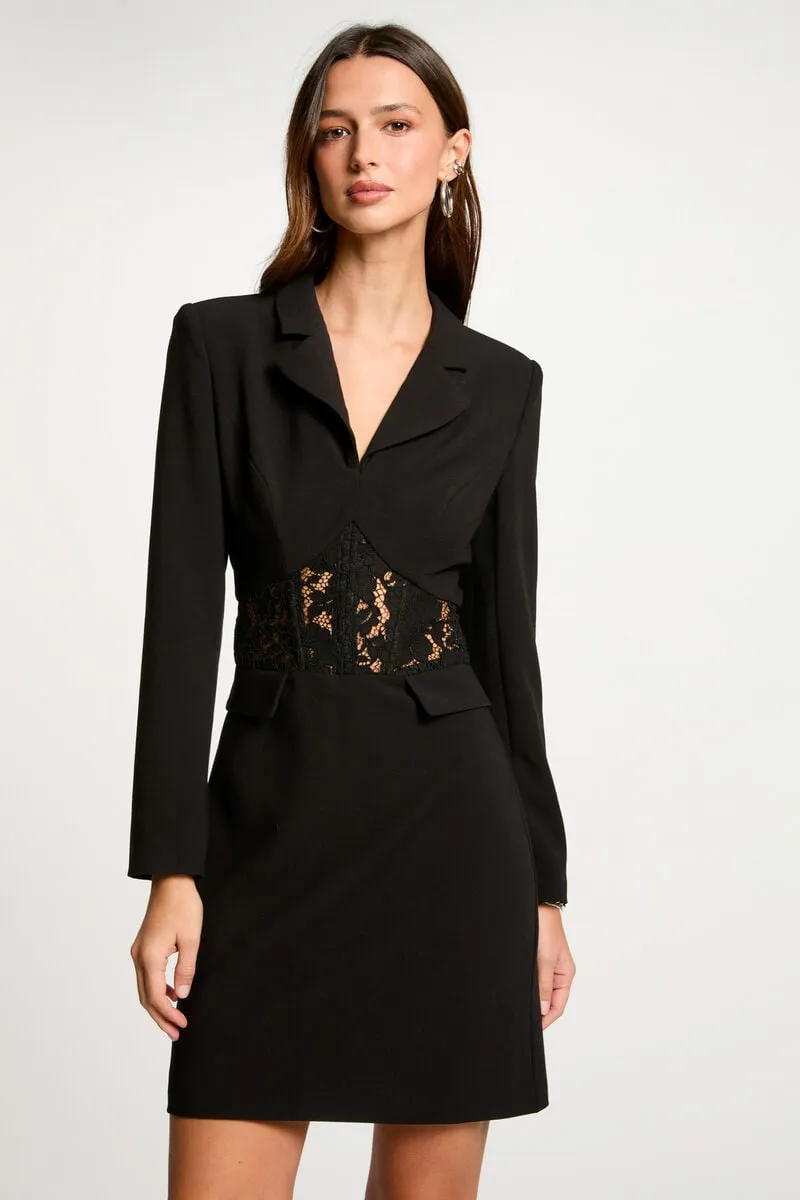 Vestido corto ajustado encaje negro mujer