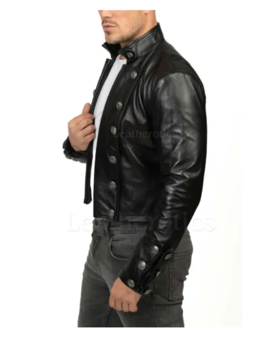 Short Cropped Mens Leather European Vintage Style Jacket