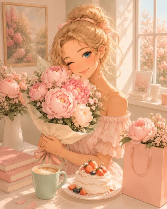 Flowers, coffee and dessert for me💕