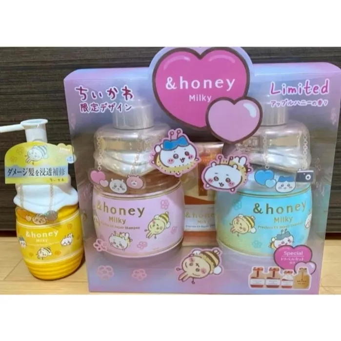 LIMITED EDITION Set of 3 Honey Milk Chiikawa Honey and Shampoo Treatment for Hair Repair 