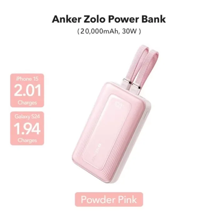 45W Anker Solo Power Bank Portable for Travel Sleek Design Pink