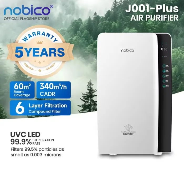 Nobico J001-Plus H13 HEPA Air Purifier | 340m³/h CADR, 60㎡ Coverage, 6-Stage UVC Germicidal Filter