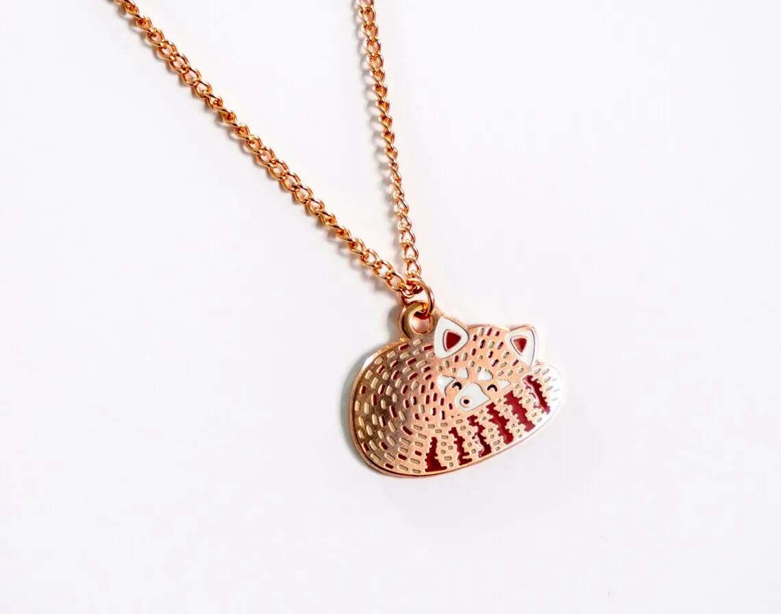 Red Panda Enamel Necklace